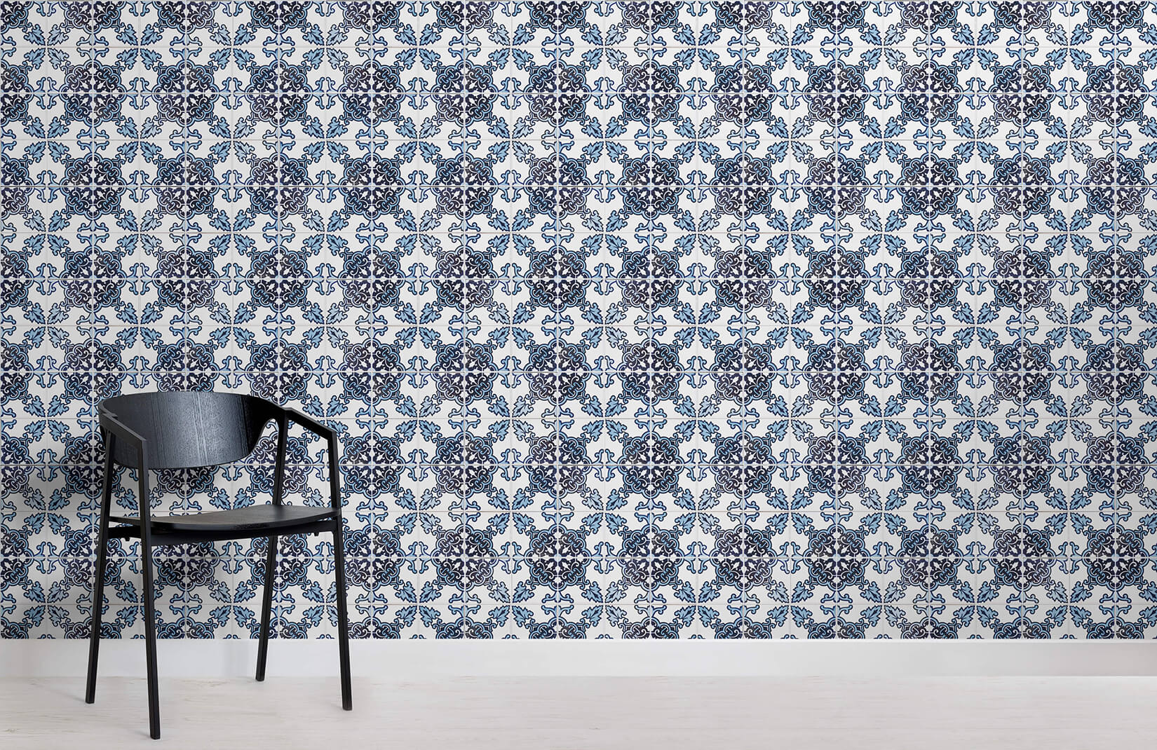 Blue & Black Portuguese Tile Wallpaper Mural | Hovia